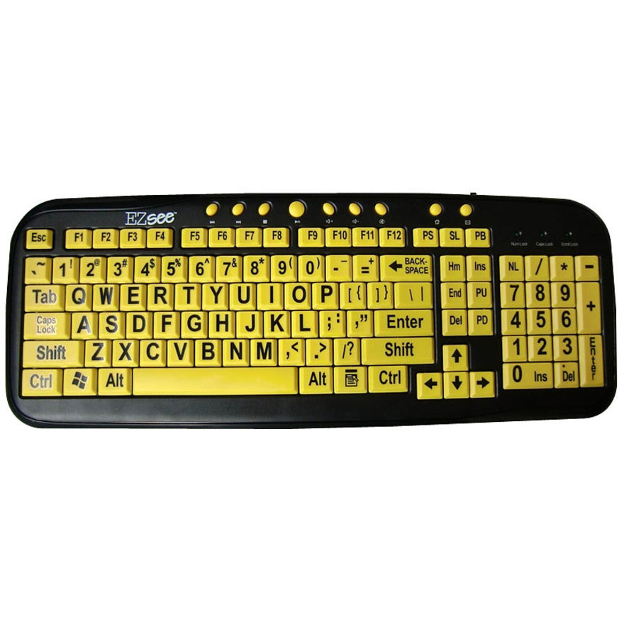DataCal CD-1038 Ezsee Low Vision Keyboard Large Print Yellow Keys, Ergonomic, Multimedia Hot Keys