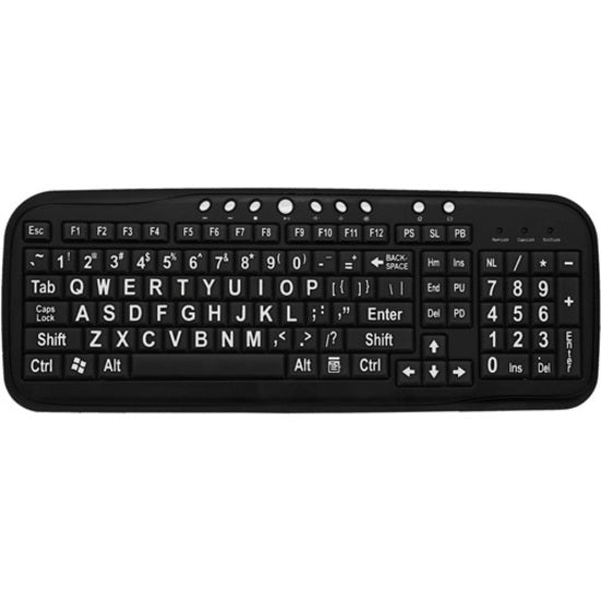 DataCal CD-1039 EZSEE Low Vision Keyboard Large White Print Black Keys, Ergonomic, Multimedia Hot Keys