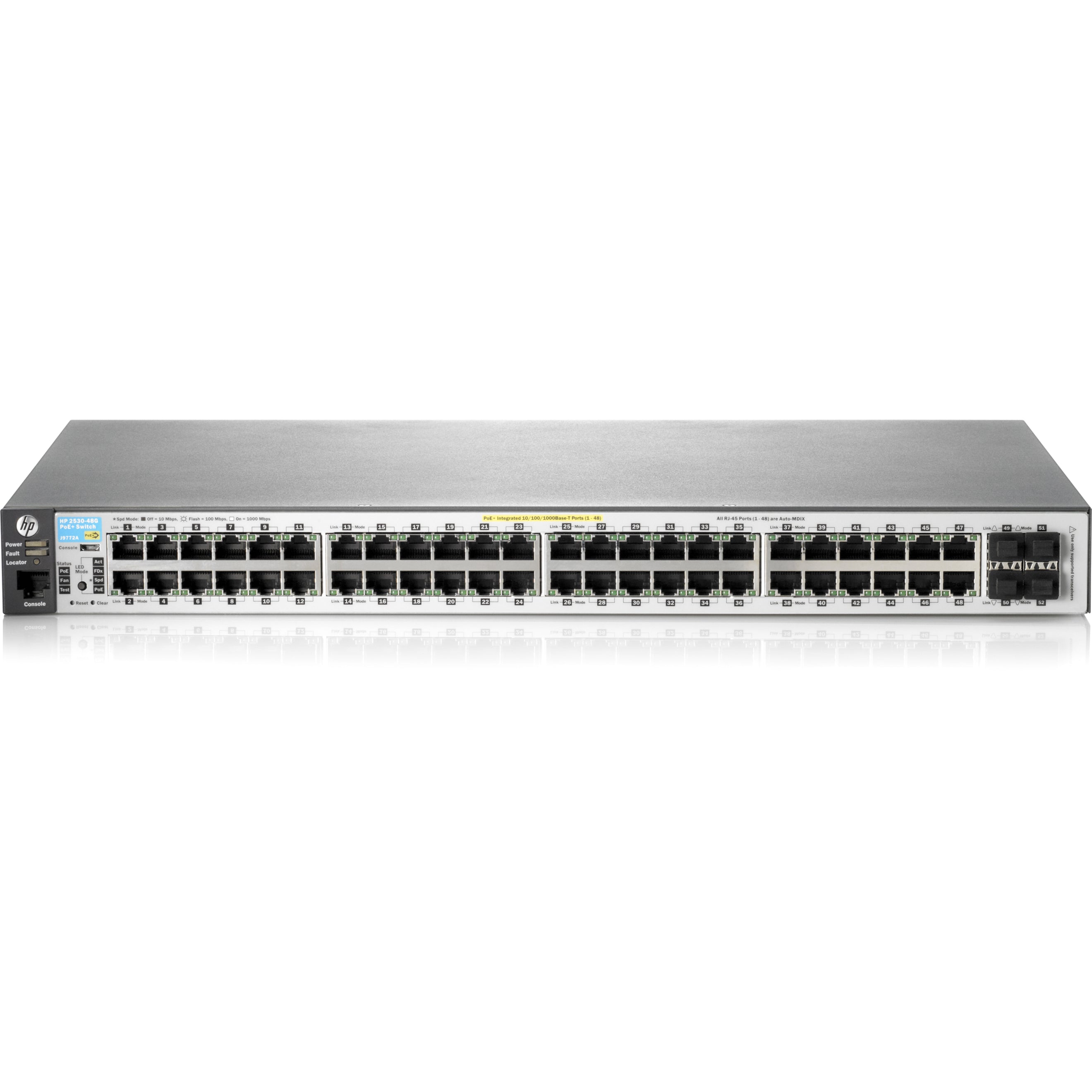 HPE 2530-48-PoE+ Ethernet Switch, 48 Ports, Gigabit Ethernet, Rack-mountable