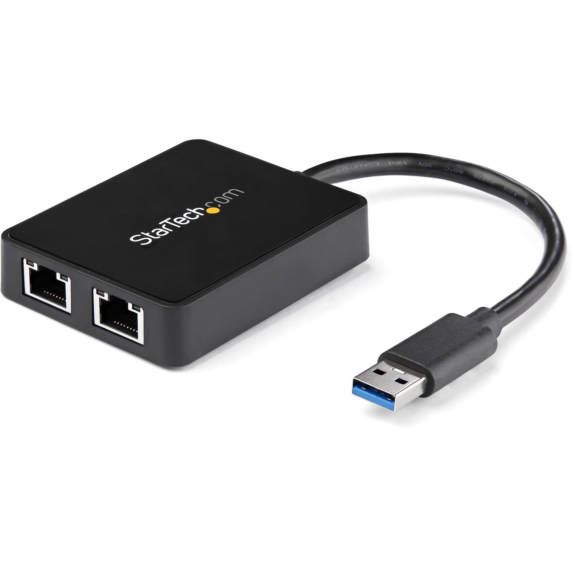 StarTech.com USB32000SPT USB 3.0 to Dual Port Gigabit Ethernet Adapter NIC w/ USB Pass-Through, 2 Year Warranty, RoHS Certified