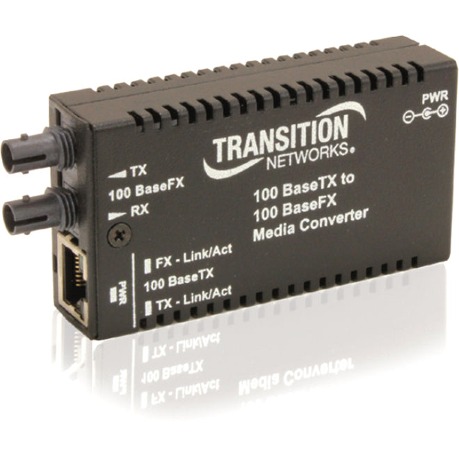 Transition Networks M/E-TX-FX-01-NA Mini Fast Ethernet Media Converter, 10/100Base-TX to 100Base-FX, Multi-mode, 1.24 Mile