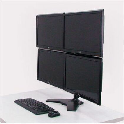 Amer Mounts AMR4S Stand Based Quad Monitor Mount. Up to 24" , 17.6lb monitors, Easy Install, Tilt & Rotate, Cable Management