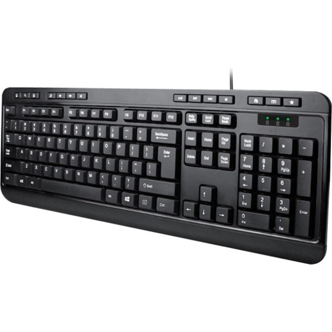 Adesso AKB-132UB Spill-Resistant Multimedia Desktop Keyboard (USB), Quiet Keys, Volume Control, Black