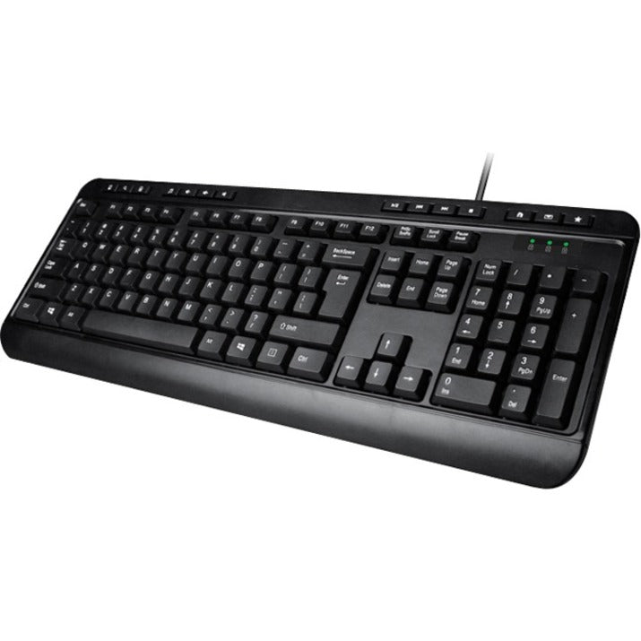 Adesso AKB-132UB Spill-Resistant Multimedia Desktop Keyboard (USB), Quiet Keys, Volume Control, Black