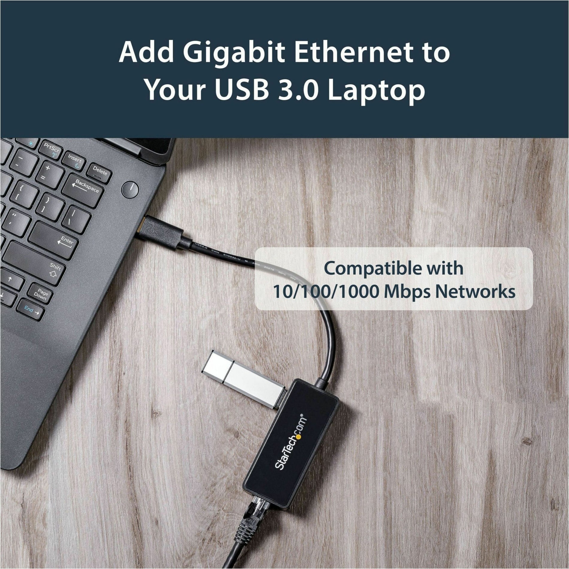 StarTech.com USB31000SPTB USB 3.0 to Gigabit Ethernet Adapter NIC w/ USB Port - Black, High-Speed Internet Connection for Your PC