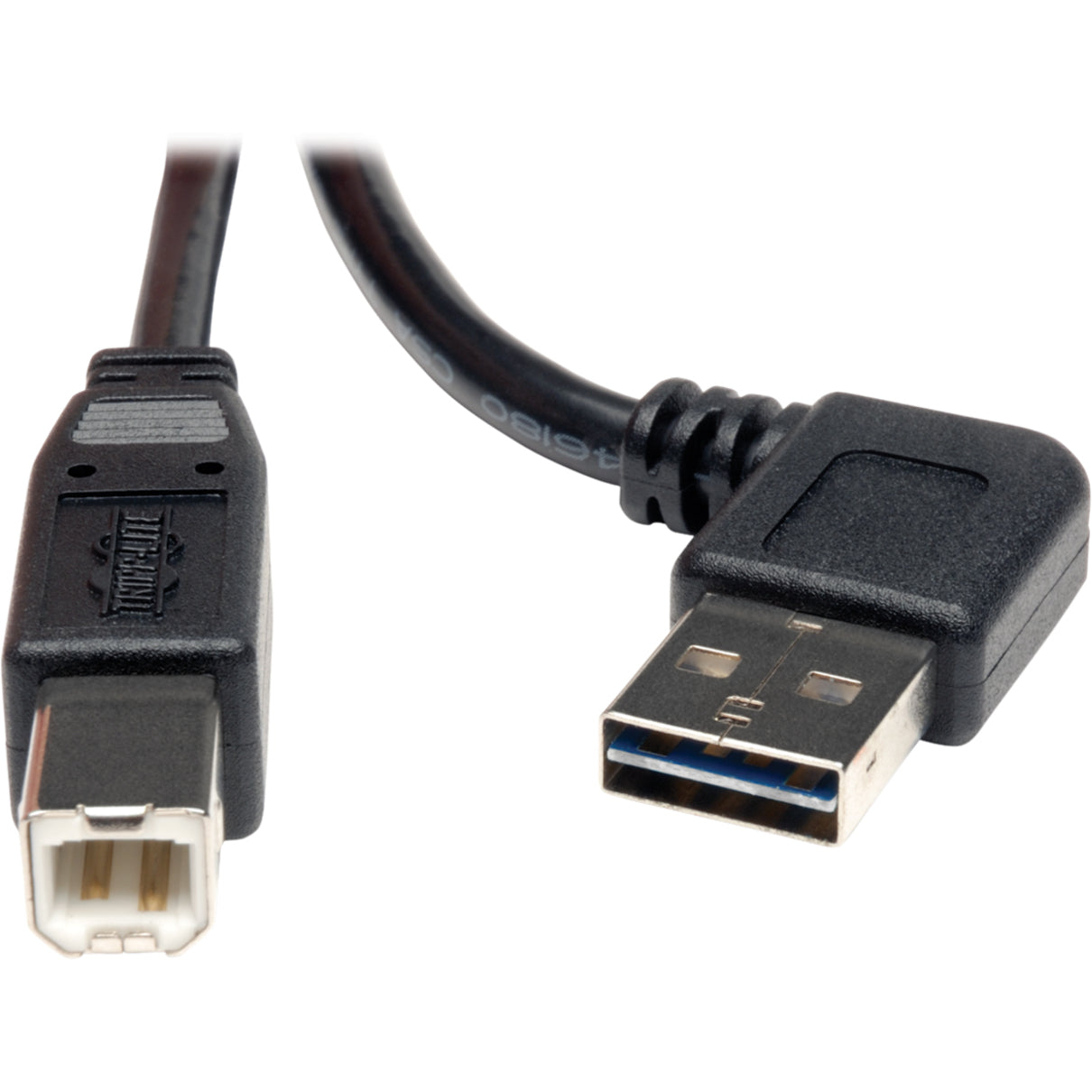 Tripp Lite UR022-003-RA Universal Reversible USB 2.0 Right Angle A-Male to B-Male Device Cable, 3ft