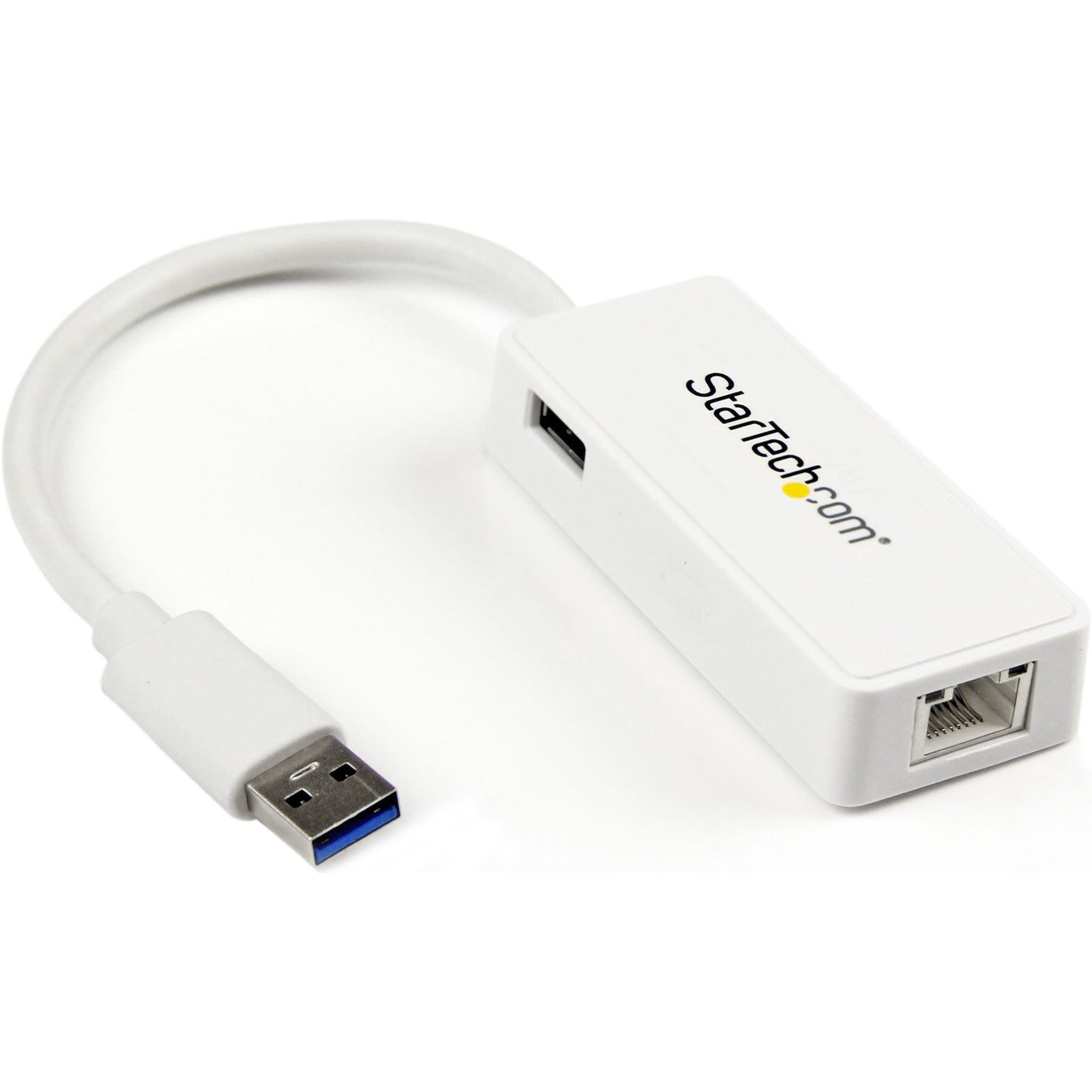 StarTech.com USB31000SPTW USB 3.0 to Gigabit Ethernet Adapter NIC w/ USB Port - White, High-Speed Internet Connection for Notebooks