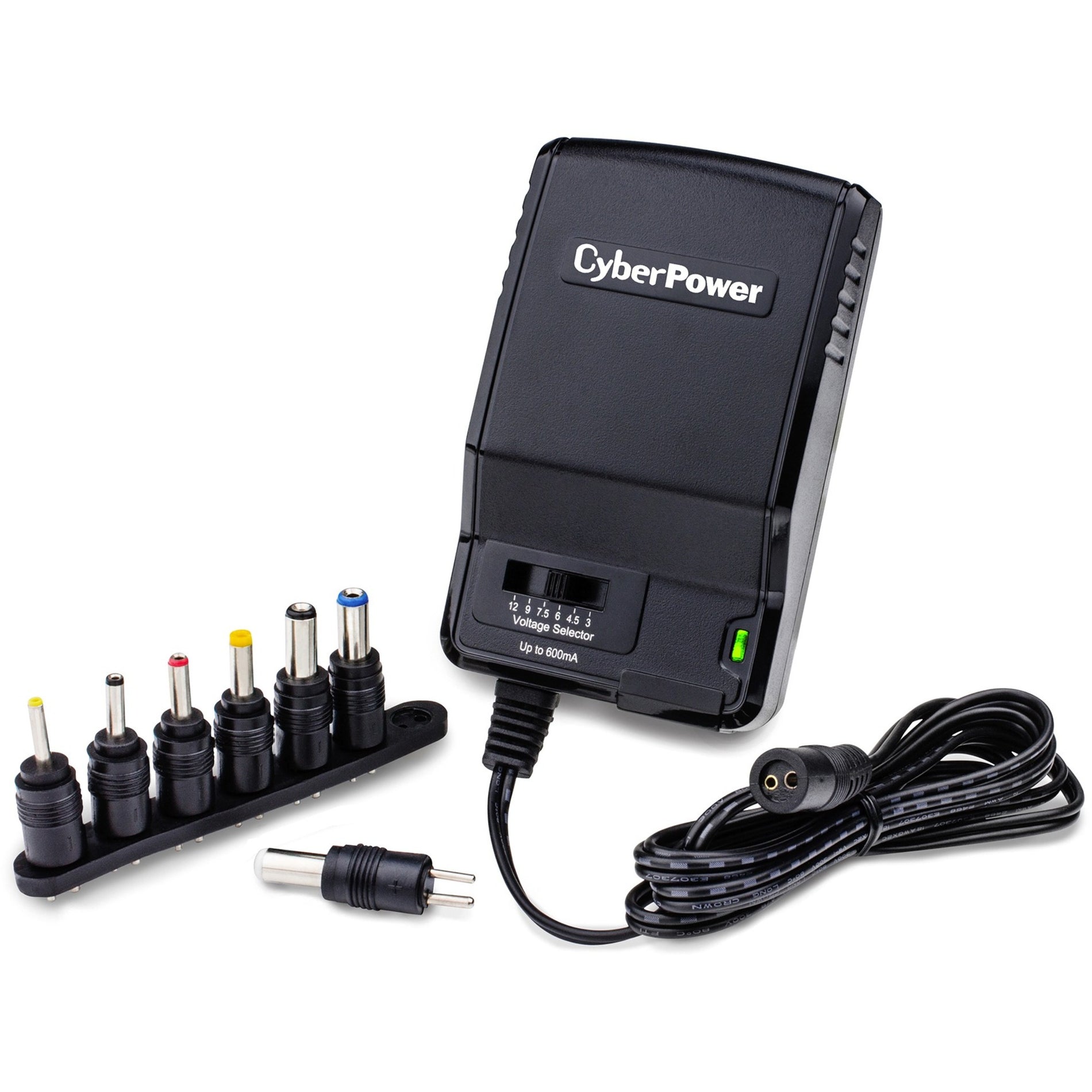 CyberPower CPUAC600 Universal Power Adapter 3-12V 600mA and AC Power Plug, Multiple Tips, Slim Line Design