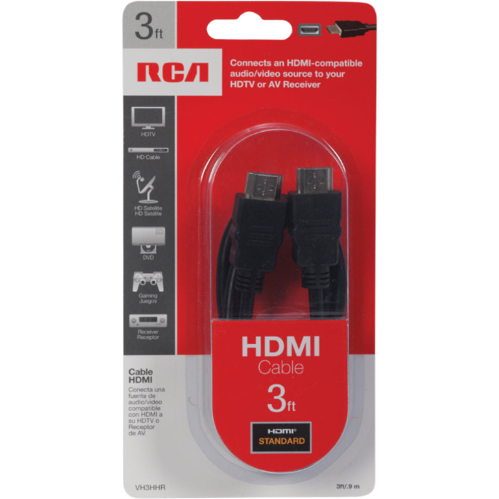 RCA VH3HHR 3 Ft HDMI Cable, High-Speed Gold-Plated Connector for Satellite Receiver, TV, Gaming Console