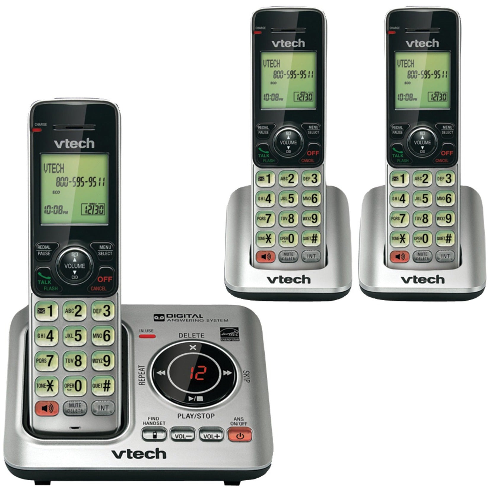 VTech VTCS6629-3 CS6629-3 DECT 6.0 Cordless Phone, 3 Handset Answering System with Caller ID/Call Waiting