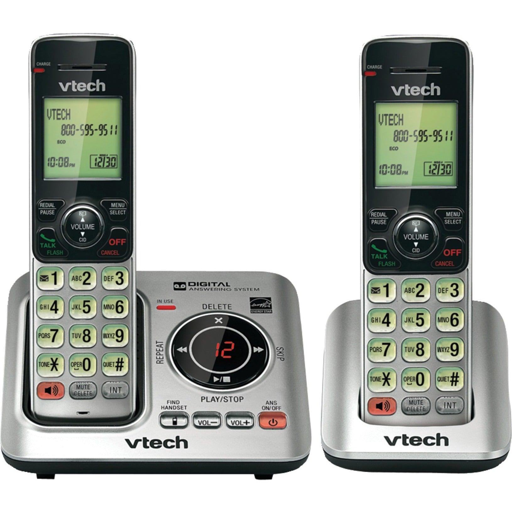 VTech VTCS6629-2 2 Handset Answering System with Caller ID/Call Waiting, DECT 6.0 Cordless Phone, Silver