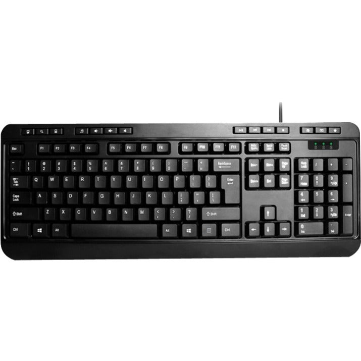Adesso AKB-132PB Multimedia Desktop Keyboard, Play/Pause, Volume Control, Mute, Black