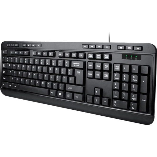Adesso AKB-132PB Multimedia Desktop Keyboard, Play/Pause, Volume Control, Mute, Black