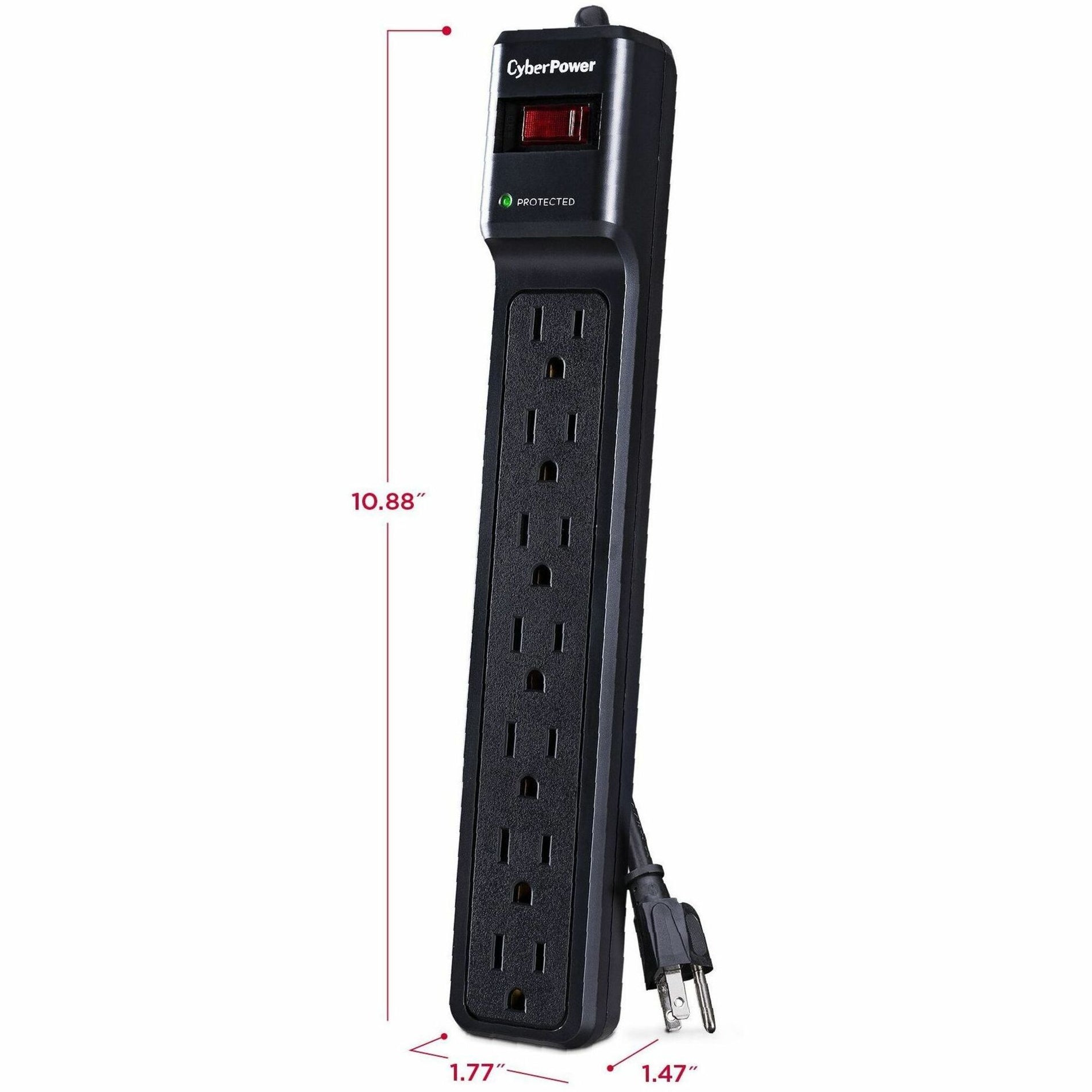 CyberPower CSB706 Essential 7-Outlets Surge Suppressor with 1500 Joules and 6FT Cord, Lifetime Warranty