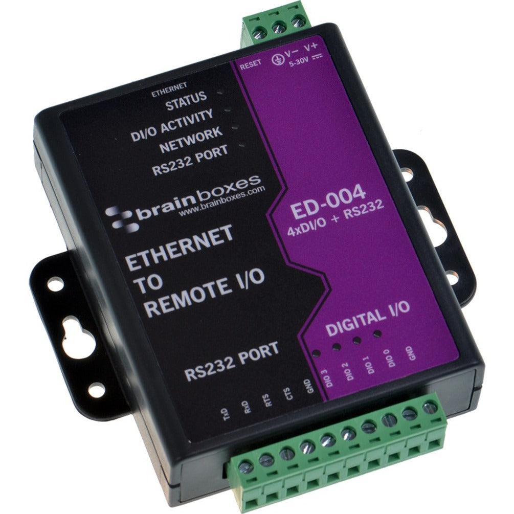 Brainboxes ED-004 Ethernet to 4 Digital IO and RS232 Serial Port, Easy-to-Use Network Module for Digital Input/Output Control