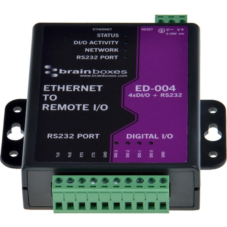 Brainboxes ED-004 Ethernet to 4 Digital IO and RS232 Serial Port, Easy-to-Use Network Module for Digital Input/Output Control
