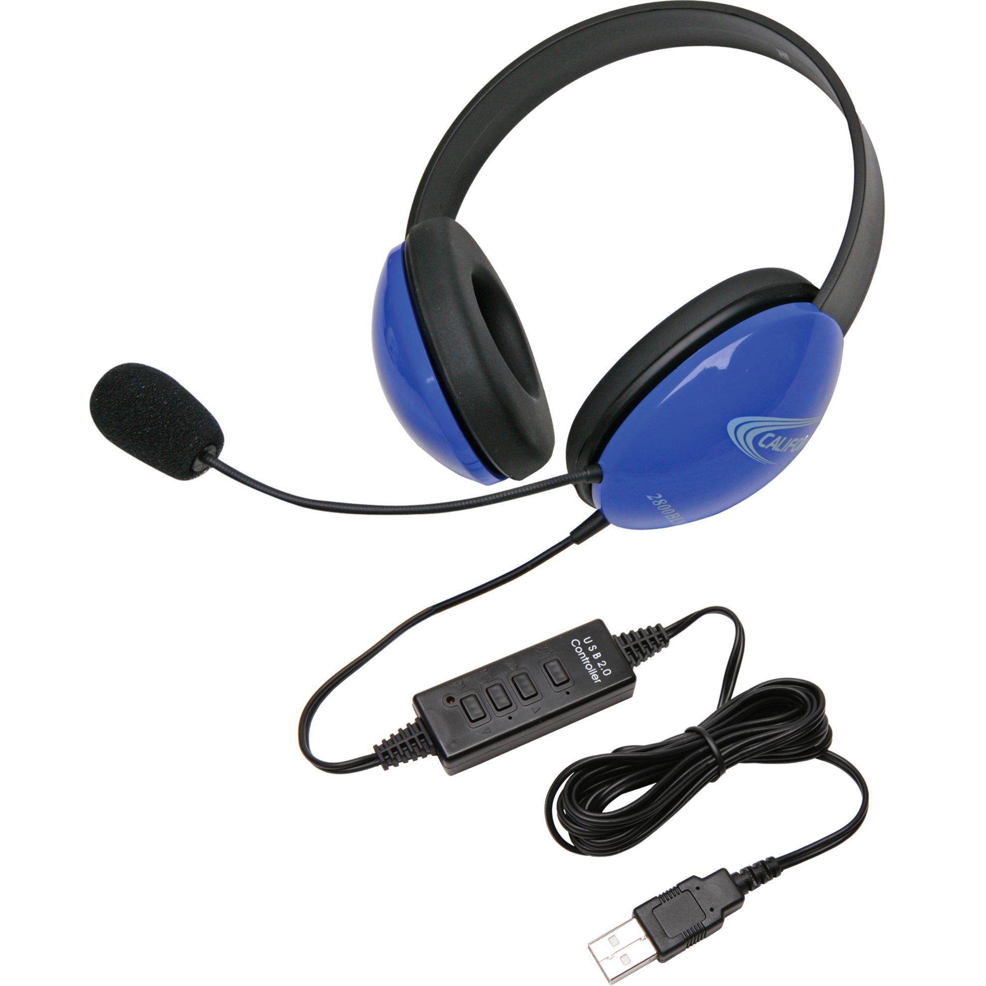 Califone 2800BL-USB USB Stereo Headphones Listening First Series Blue, Noise Reduction, Flexible