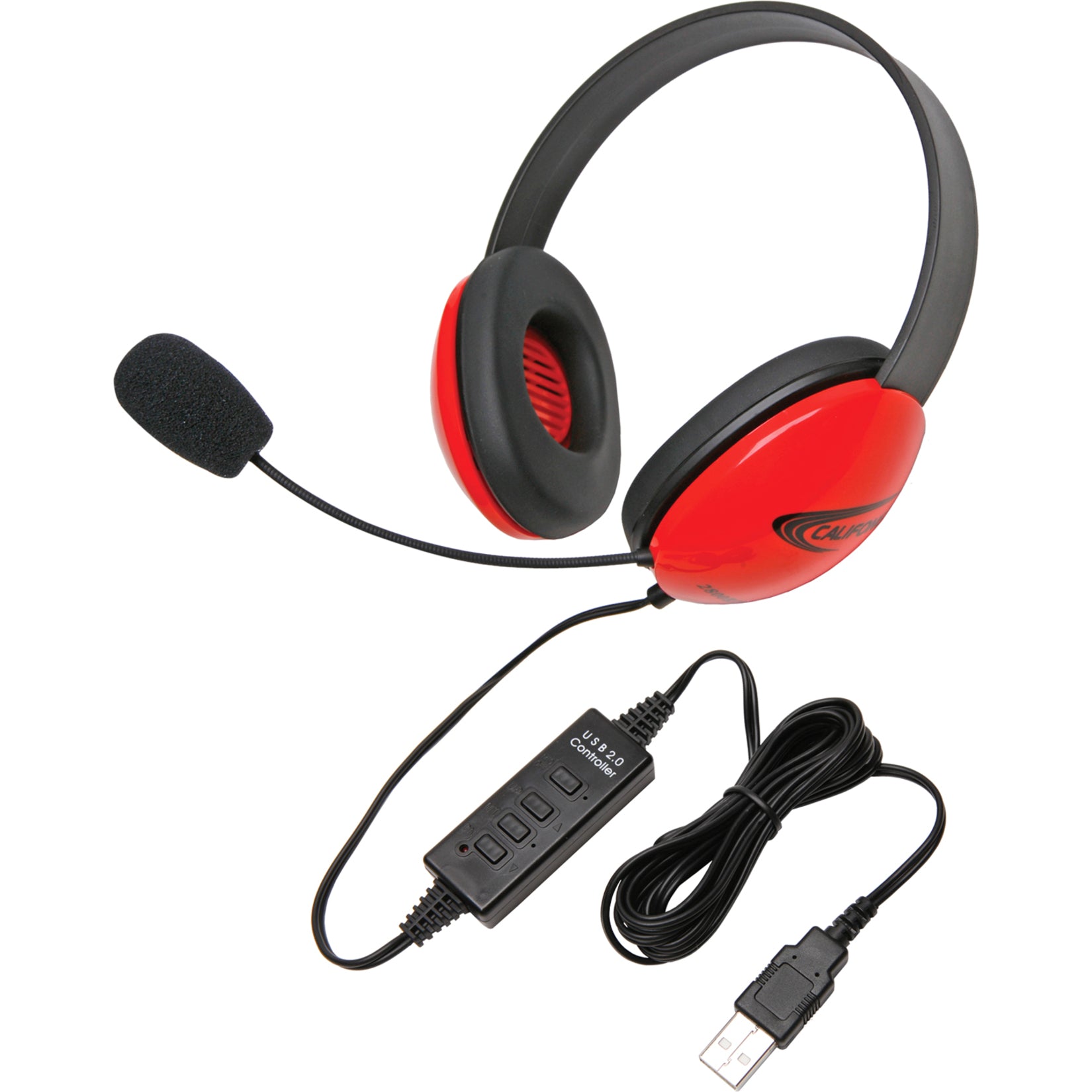 Califone 2800RD-USB USB Stereo Headphones Listening First Series Red, Noise Reduction, Flexible
