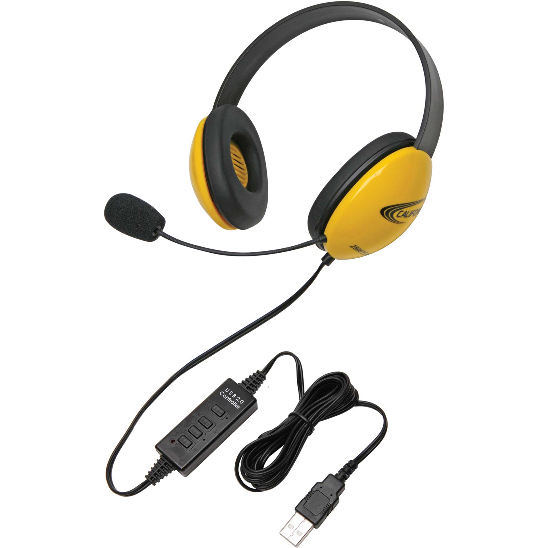 Califone 2800YL-USB Listening First Stereo Headset, Over-the-head, USB Wired, Noise Reduction, Flexible
