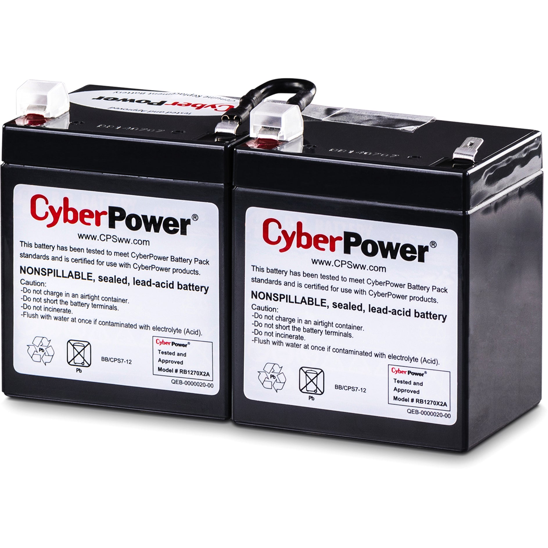 CyberPower RB1270X2A UPS Replacement Battery Cartridge 12V 7AH, Spill-proof/Maintenance-free
