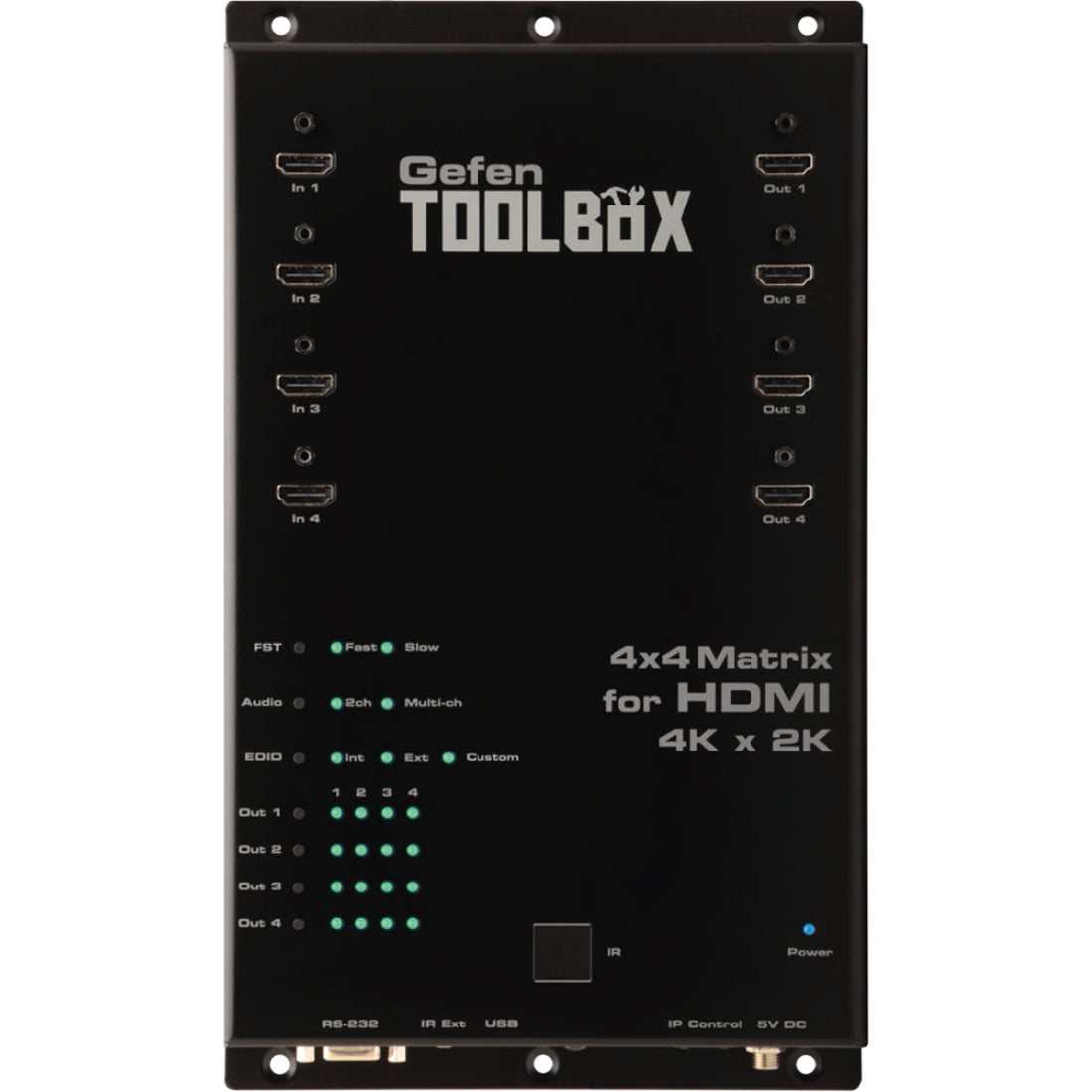 Gefen GTB-HD4K2K-444-BLK 4x4 Matrix for HDMI with Ultra HD 4K x 2K Support, USB, HDMI In/Out, Serial Port, RJ-45 Connectivity