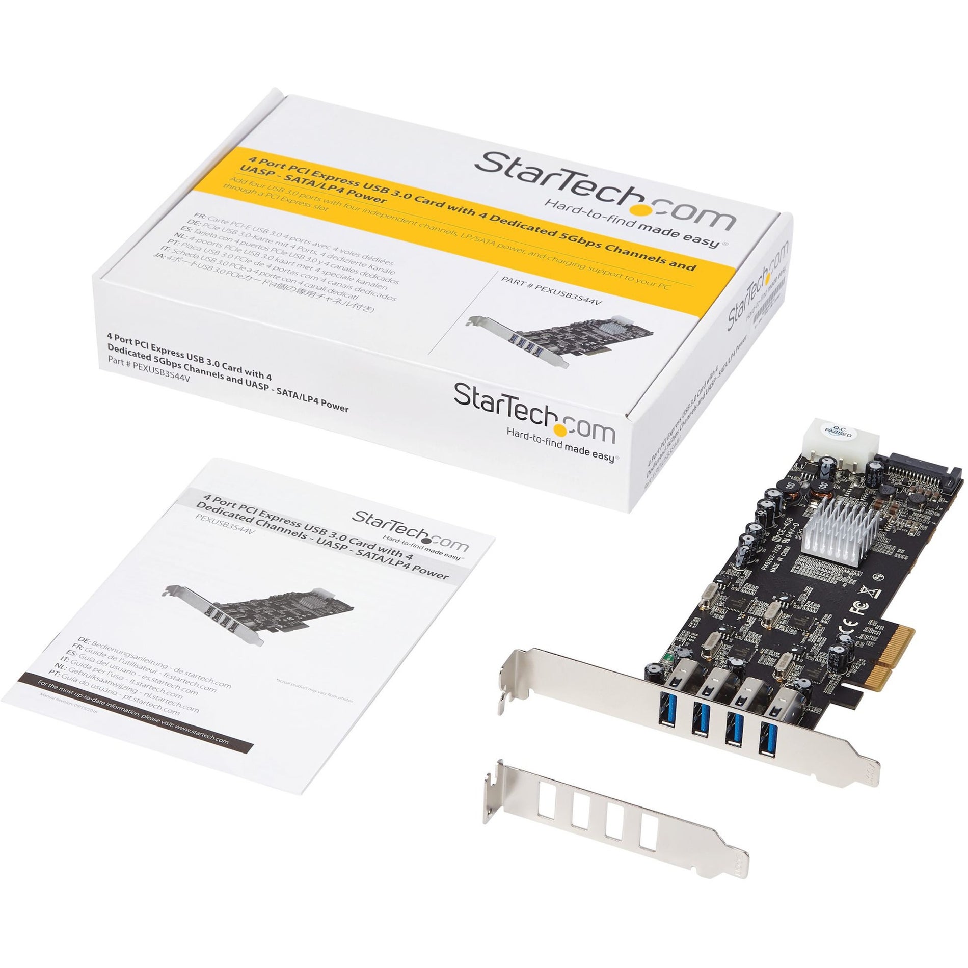 StarTech.com PEXUSB3S44V 4 Port PCIe USB Card Adapter with UASP - SATA/LP4 Power