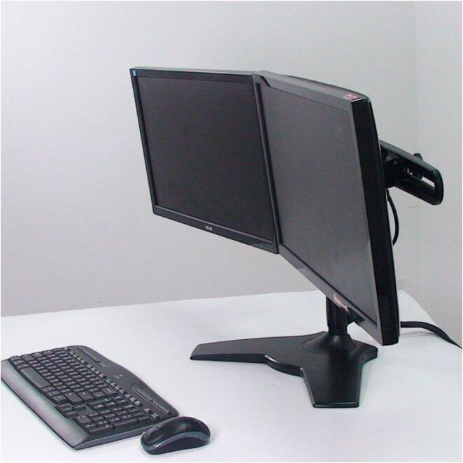 Amer Mounts AMR2S32 Stand Based Dual Monitor Mount, Up to 32" Monitors, Adjustable Viewing Angle, Swivel, Tilt, Cable Management