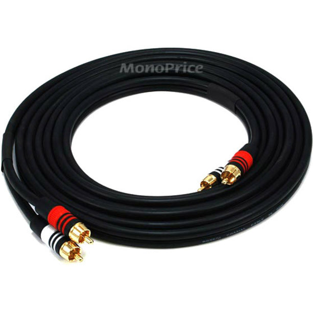 Monoprice 2865 12ft Premium 2 RCA Plug/2 RCA Plug M/M 22AWG Cable - Black, High-Quality Audio Connection