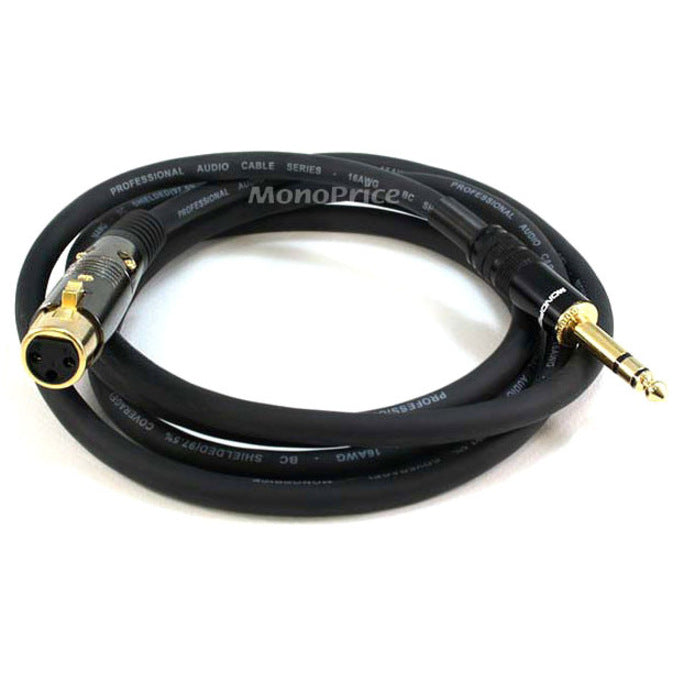 Monoprice 4769 6ft Premier Series XLR Female to 1/4inch TRS Male 16AWG Cable (Gold Plated), Audio Cable