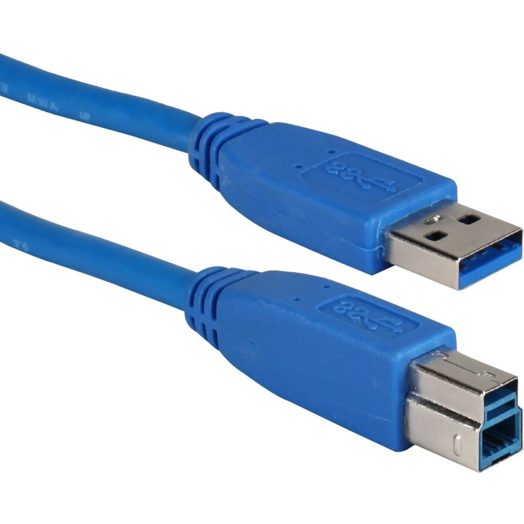 QVS CC2219C-15 USB 3.0 Compliant 5Gbps Type A Male to B Male Cable, 15 ft, Molded, Blue