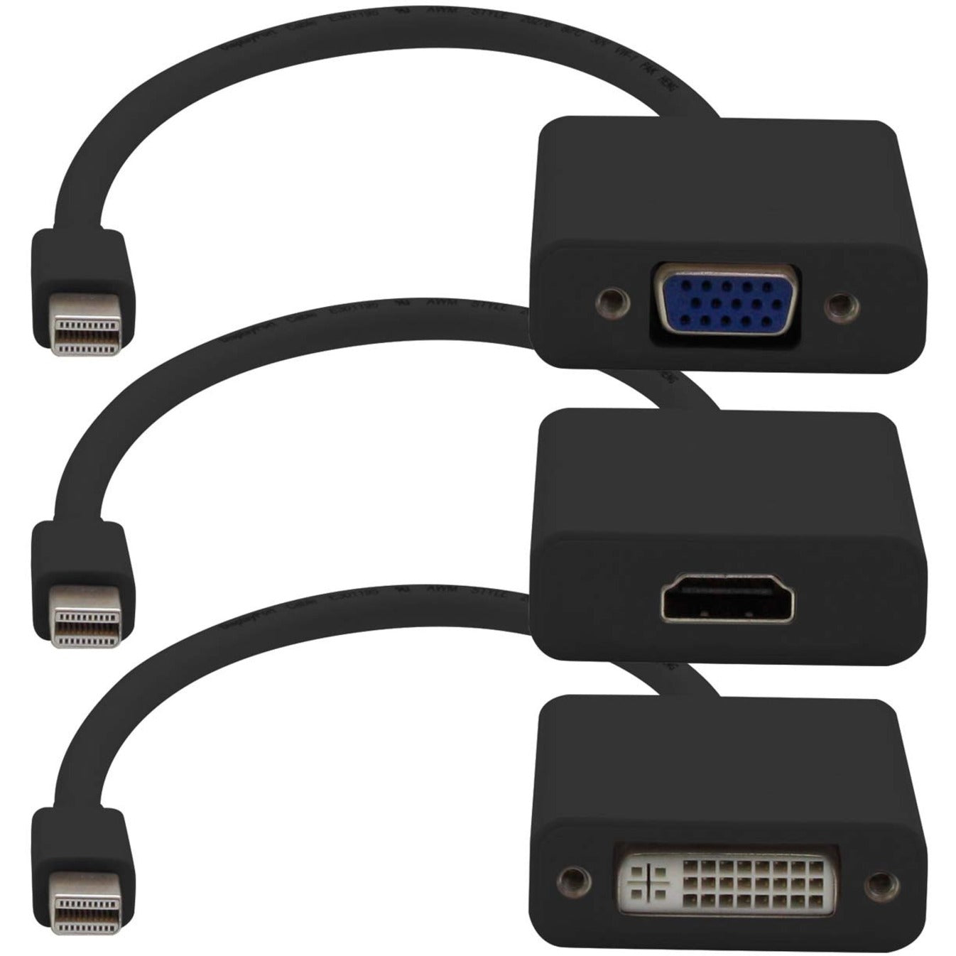 AddOn MDP2VGA-HDMI-DVI-B Mini-DisplayPort Adapter Bundle (VGA, HDMI, DVI) in Black, Lifetime Warranty