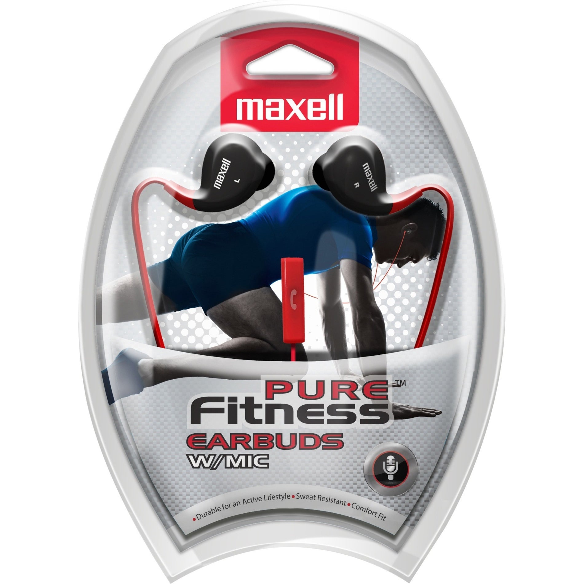 Maxell 192005 Pure Fitness Ear bud with Mic, Sweat Resistant, Moisture Proof, Durable, Comfortable, Stereo Sound, Wired Earset