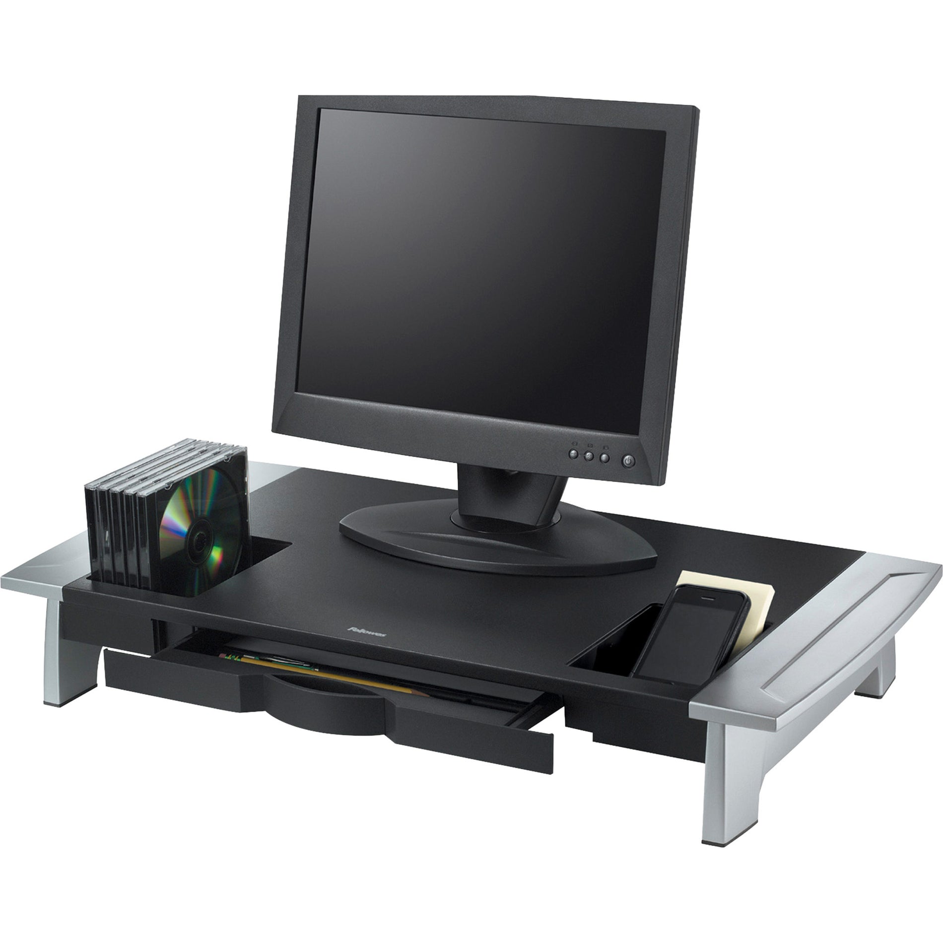 Fellowes 8031001 Office Suites Premium Monitor Riser, Adjustable Height, Cup Holder, Media Storage