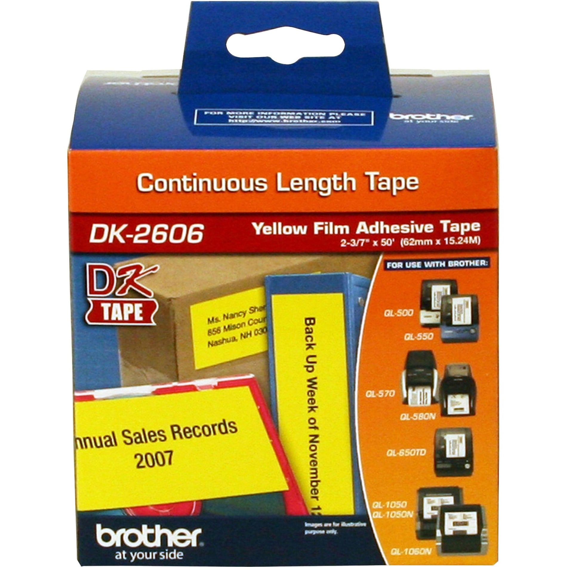 Brother DK2606 Continuous Length Film Tape, 2-3/7"x100', White