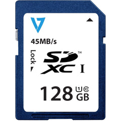 V7 128GB SDXC UHS-1 Memory Card, High Speed 45MB/s Read, Write