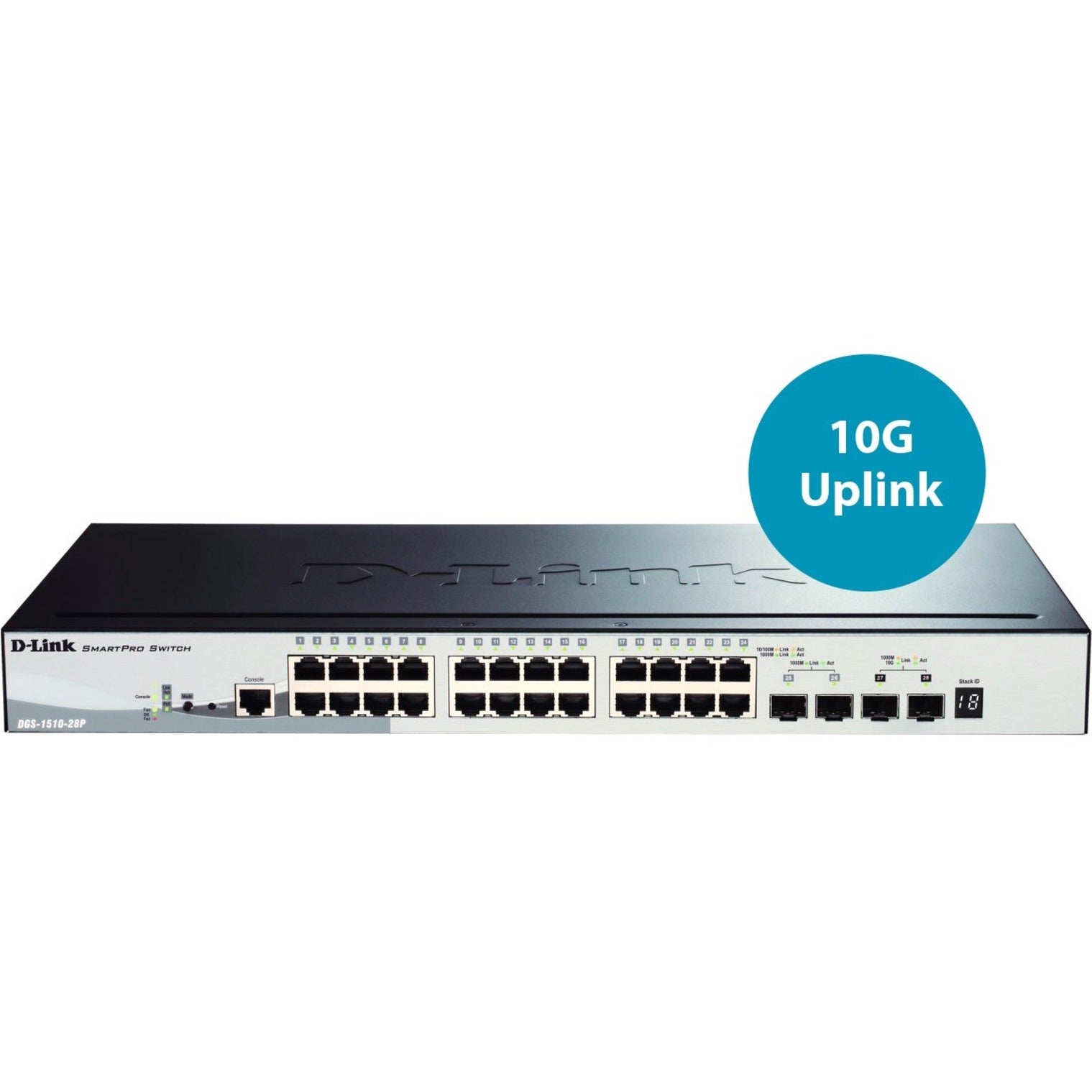 D-Link DGS-1510-28P SmartPro Ethernet Switch, 28 Ports, PoE, Gigabit Ethernet