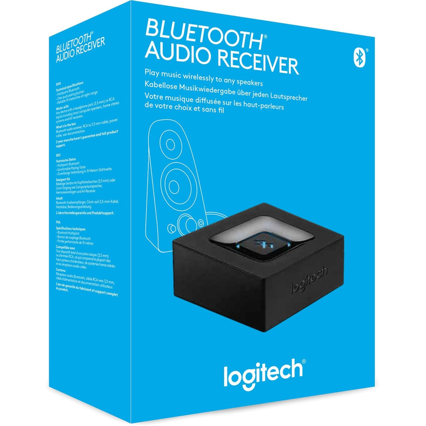 Logitech 980-000910 Bluetooth Audio Adapter, Black - Stream Music Wirelessly to Your Speakers