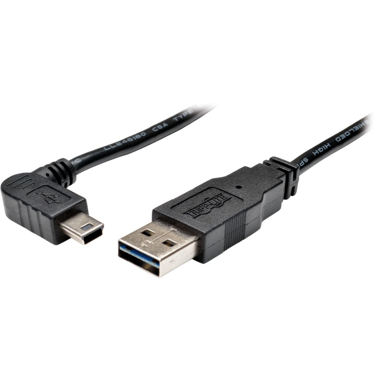 Tripp Lite UR030-003-RAB USB Data Transfer Cable, 3 ft, Molded, Right-Angle Connector, Reversible, Black