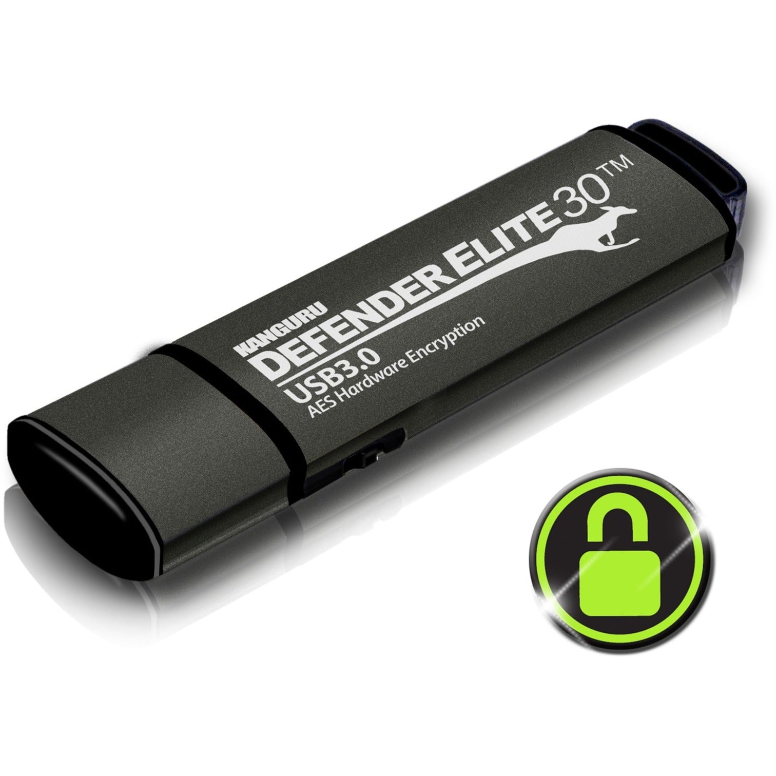 Kanguru KDFE30-64G Defender Elite30 Hardware Encrypted USB Flash Drive, 64GB, Tamper Proof, Anti-virus Protection
