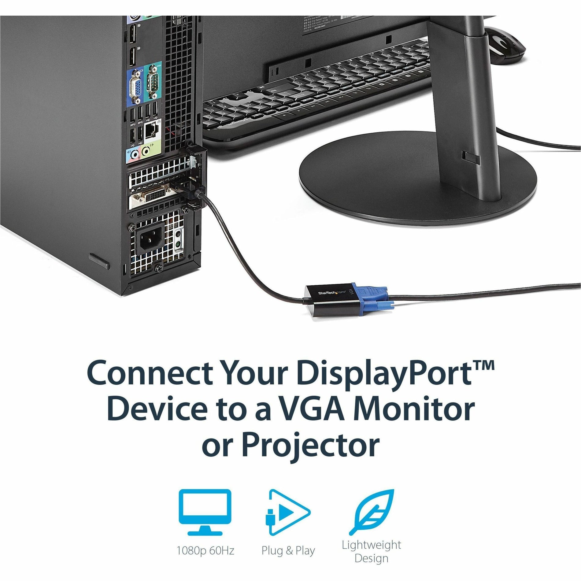 StarTech.com DP2VGA3 DisplayPort 1.2 to VGA Adapter Converter - Active, Plug and Play, 2048 x 1152 Resolution Supported