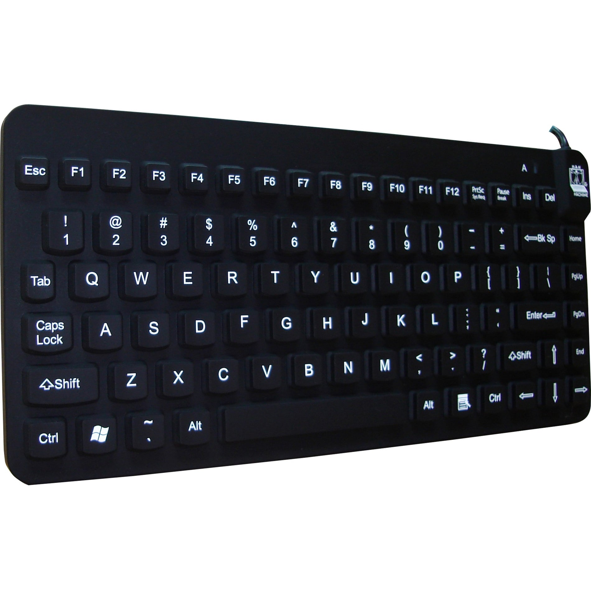 Man & Machine SCLP/B5 Premium Waterproof Disinfectable Silent 12" Keyboard, Water Resistant, USB Cable, Black