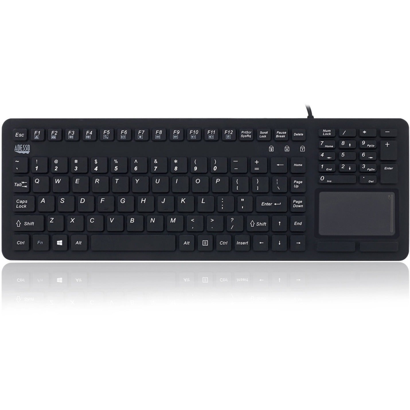 Adesso AKB-270UB Antimicrobial Waterproof Touchpad Keyboard, USB Cable, English (US) Layout