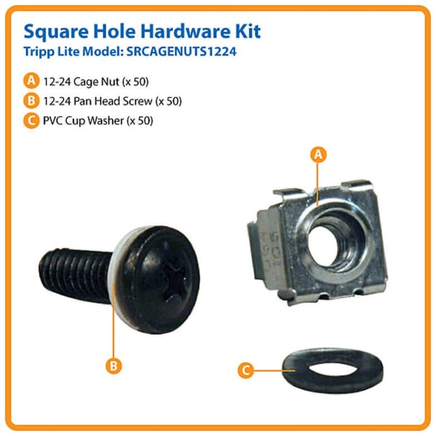 Tripp Lite SRCAGENUTS1224 Square Hole Hardware Kit (Includes 50 Pcs 12-24 Screws and Washers.), Fastener