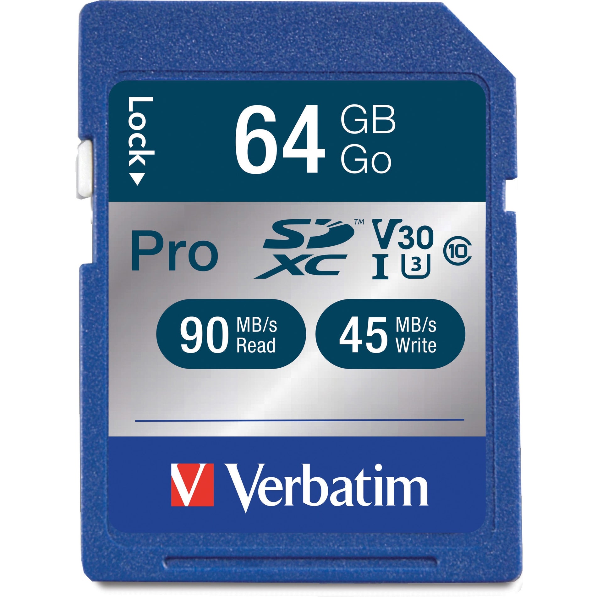 Verbatim 98670 64GB Pro 600X SDXC Memory Card, UHS-I V30 U3 Class 10, Water Resistant, Write Protection Switch