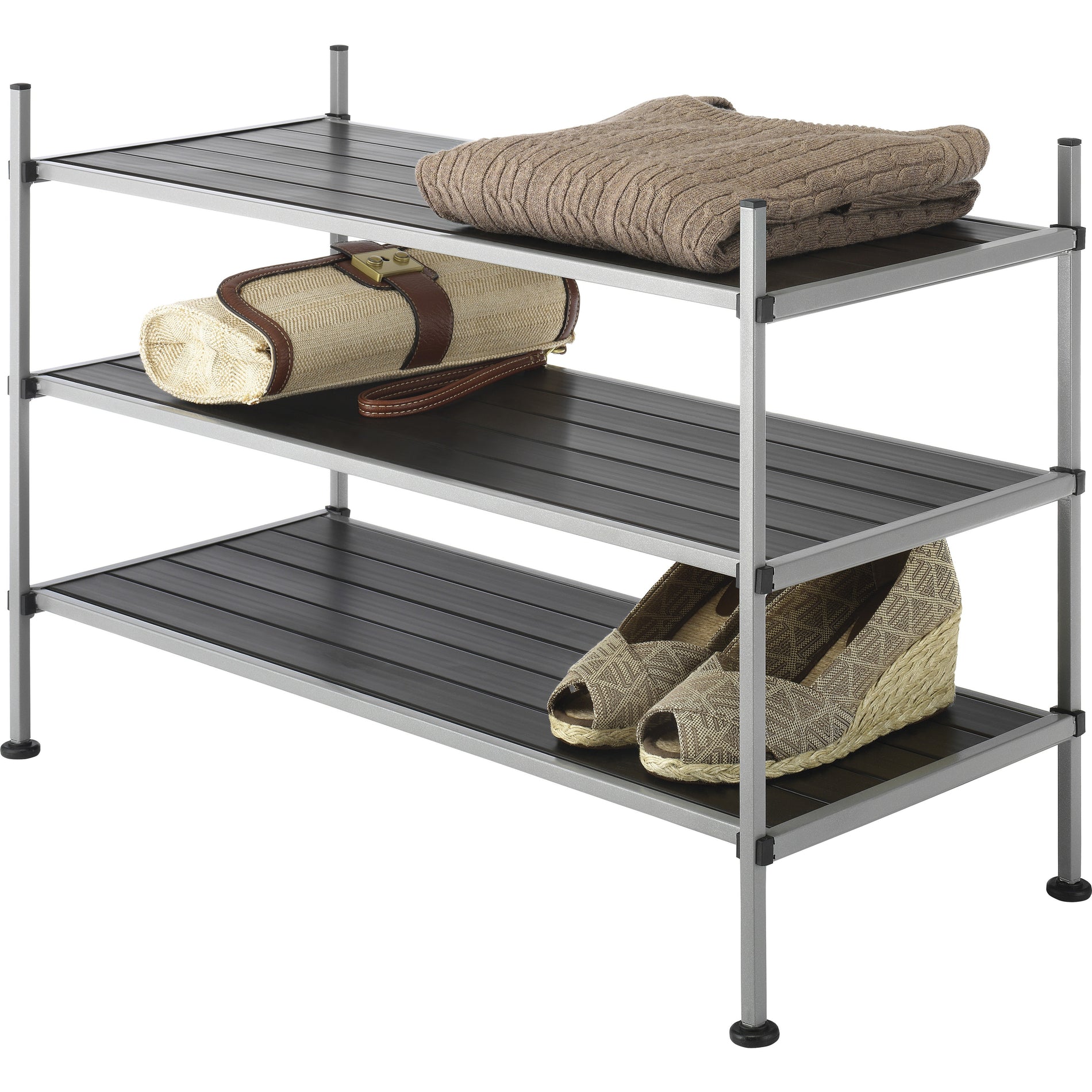 Whitmor 6779-4579 Storage Rack, Heavy Duty, Breathable, Stackable, Sturdy, Silver Frame, 3 Tiers