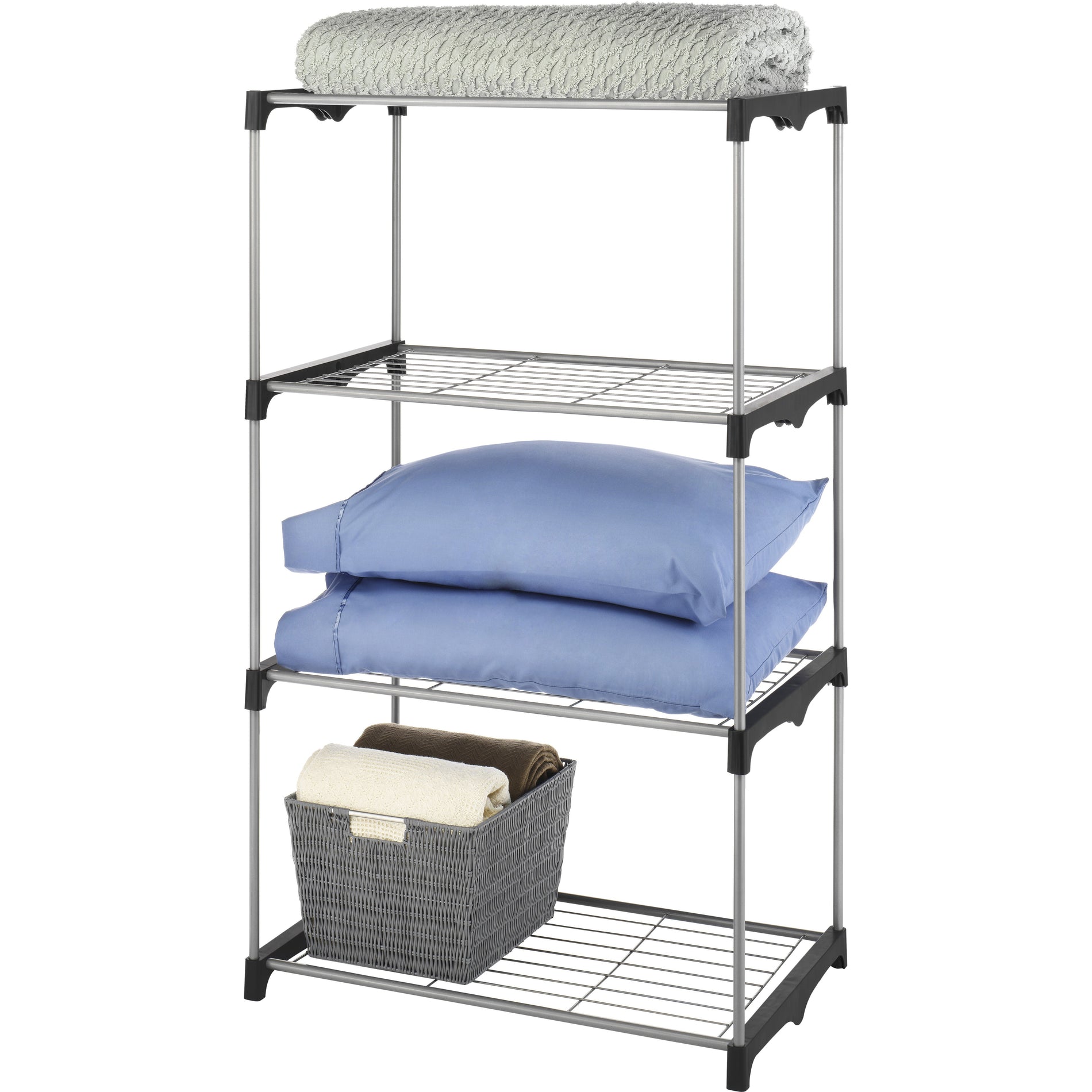 Whitmor 6779-4414 Storage Rack, Heavy Duty, Sturdy, 4 Tiers, Silver, Metal and Resin