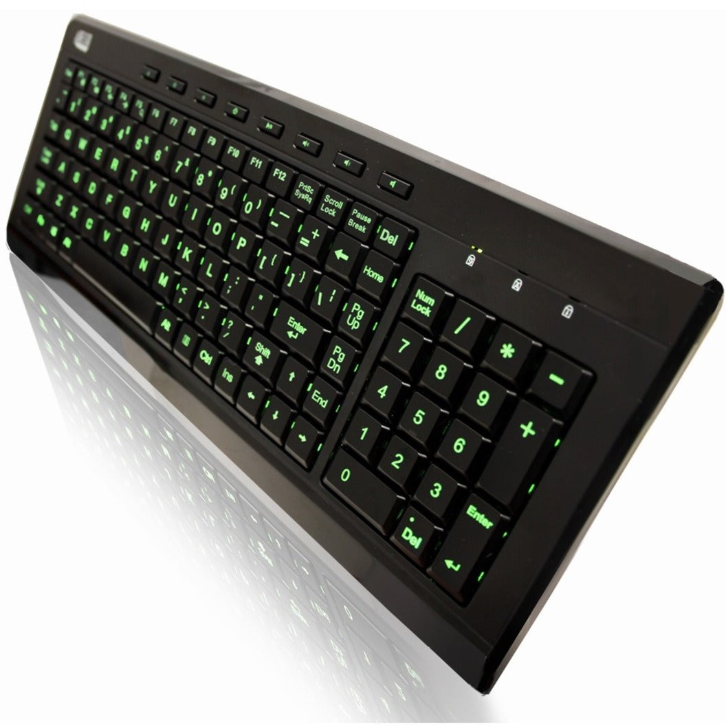Adesso AKB-120EB 3-Color Illuminated Compact Multimedia Keyboard, Quiet Keys, Adjustable Backlighting, USB Interface