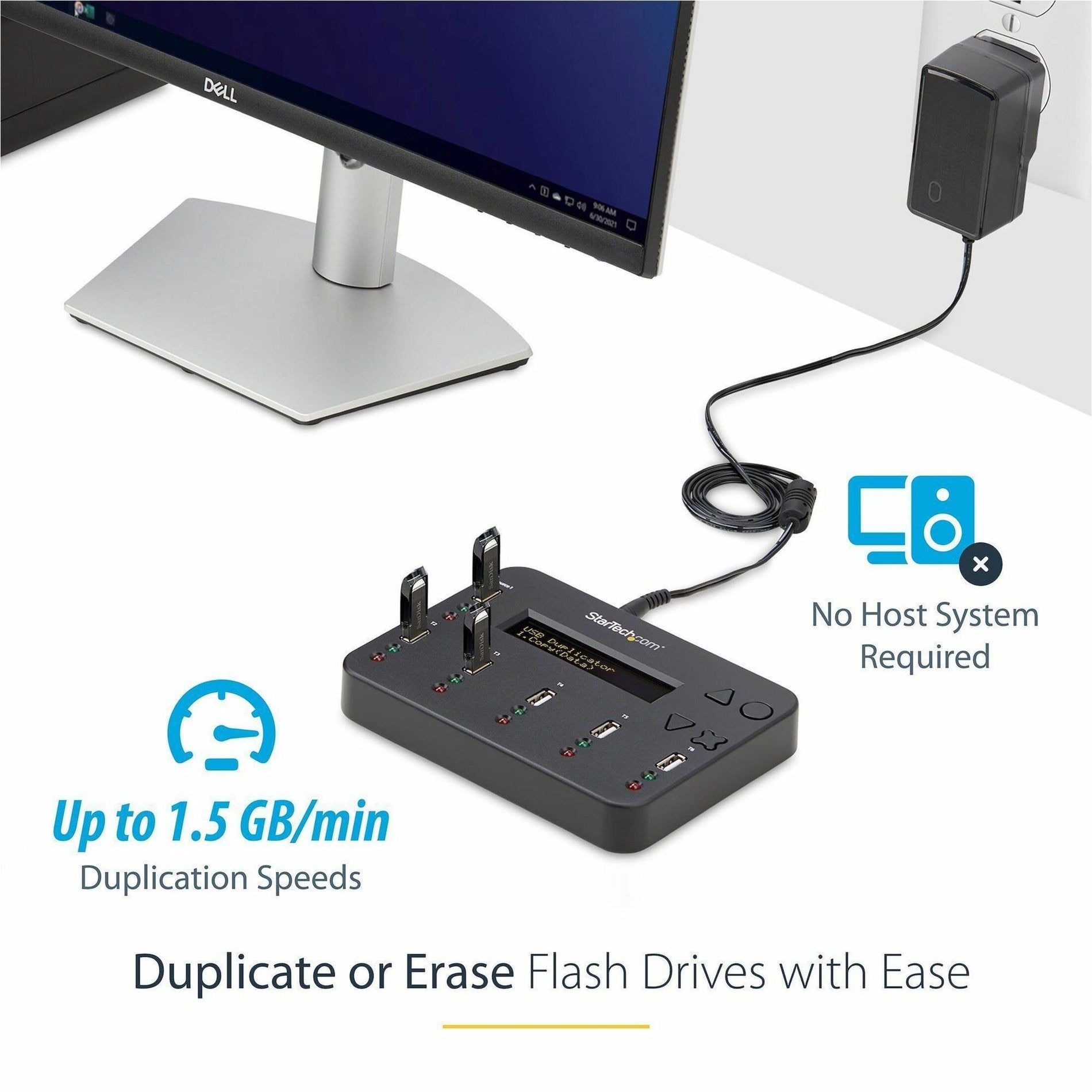 StarTech.com USBDUP15 Standalone 1:5 USB Flash Drive Duplicator and Eraser, Flash Drive Copier