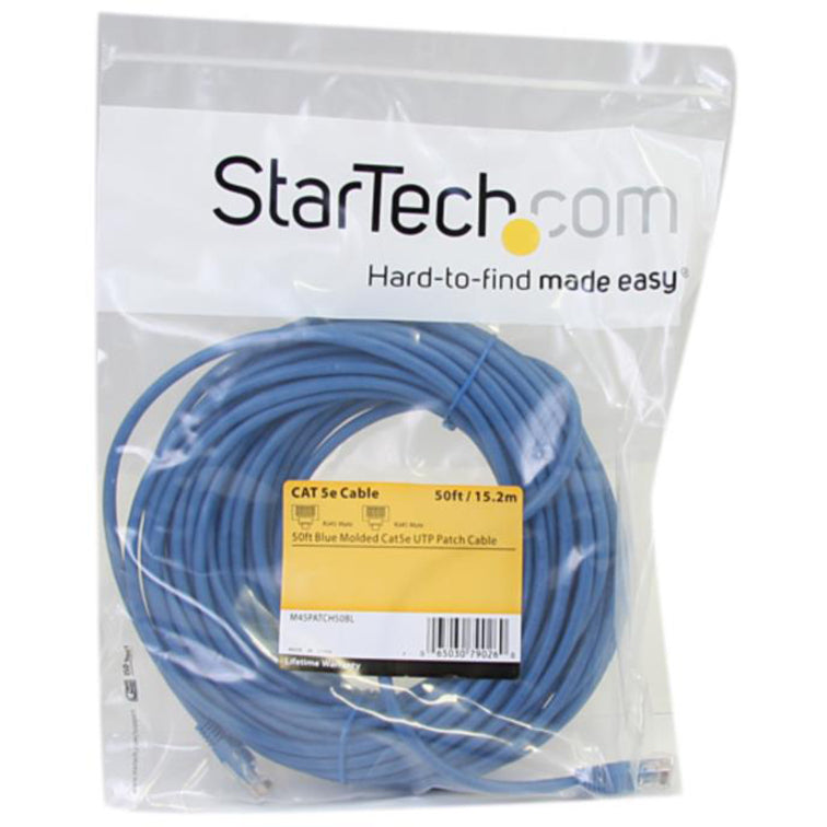 StarTech.com M45PATCH50BL Molded Cat5e UTP Patch Cable, 50ft Blue, Lifetime Warranty