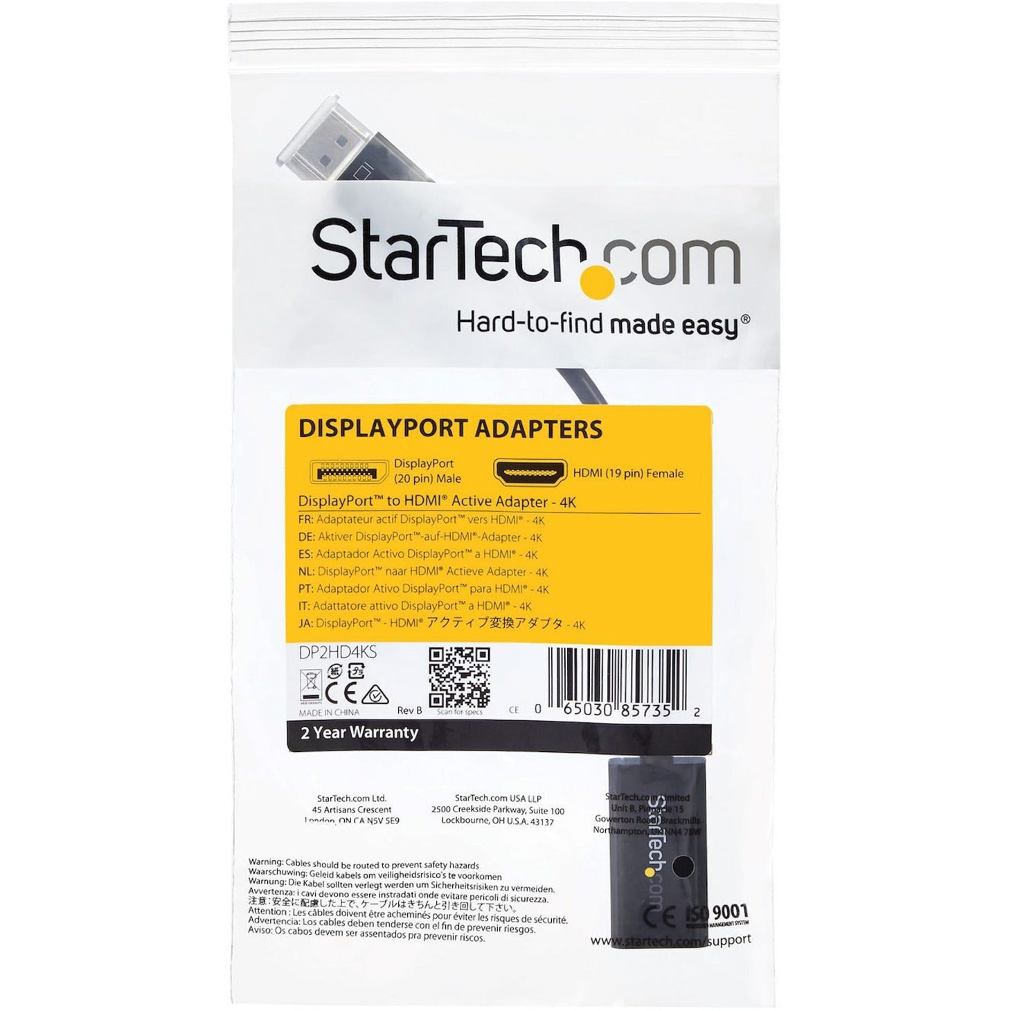 StarTech.com DP2HD4KS DisplayPort to HDMI 4K Audio/Video Converter, Active Adapter